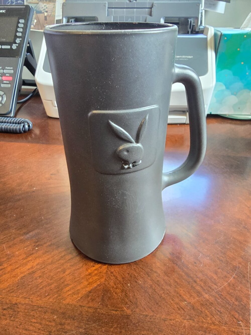 Vintage Playboy Bunny Black Ceramic Beer Stein Mug Large Tankard Barware EUC